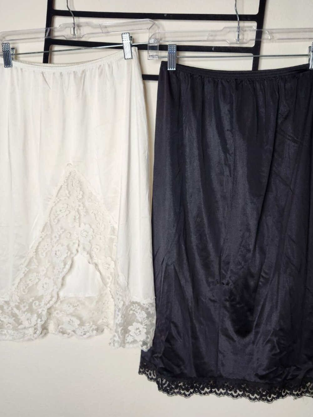 Vintage Lot of Skirts Small & Medium Black White Satin Lace Trim Skirts - Picture 4 of 8